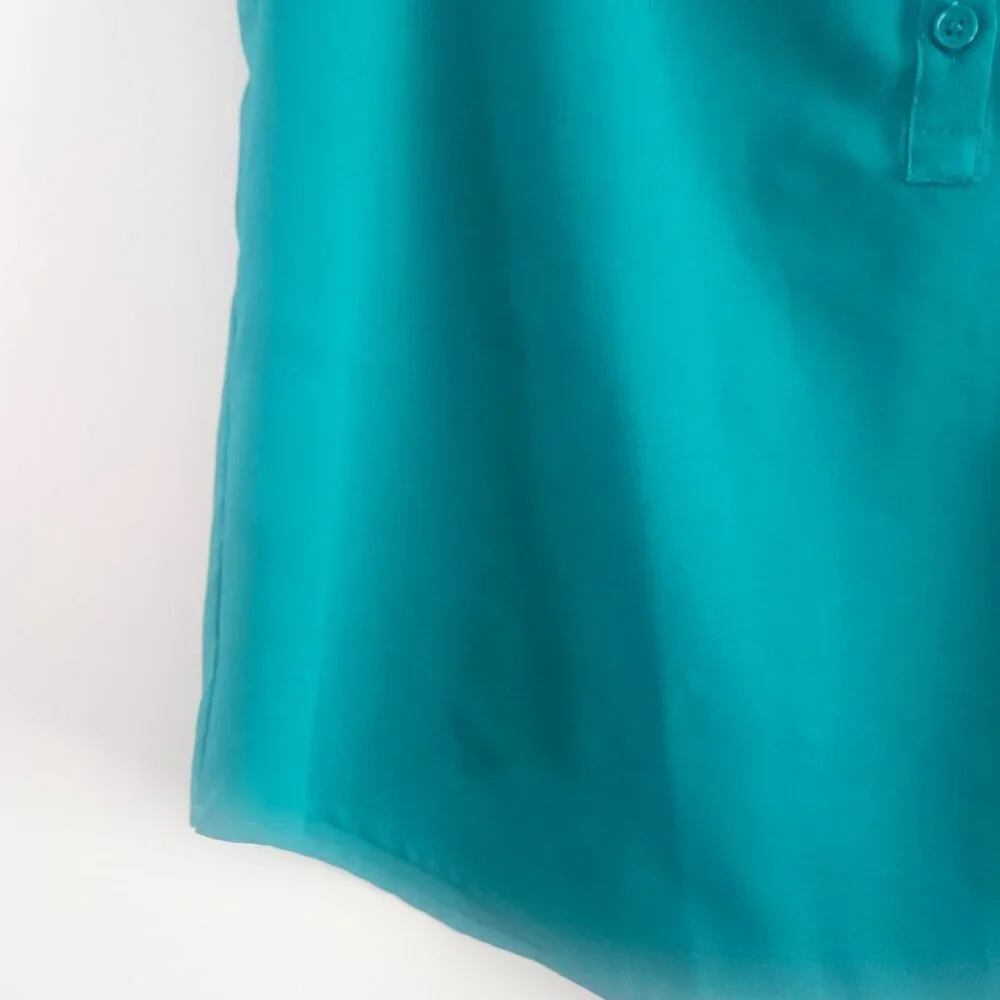 New York & Company Teal Green Sleeveless Blouse Medium Half-Button Shell - Picture 5 of 12
